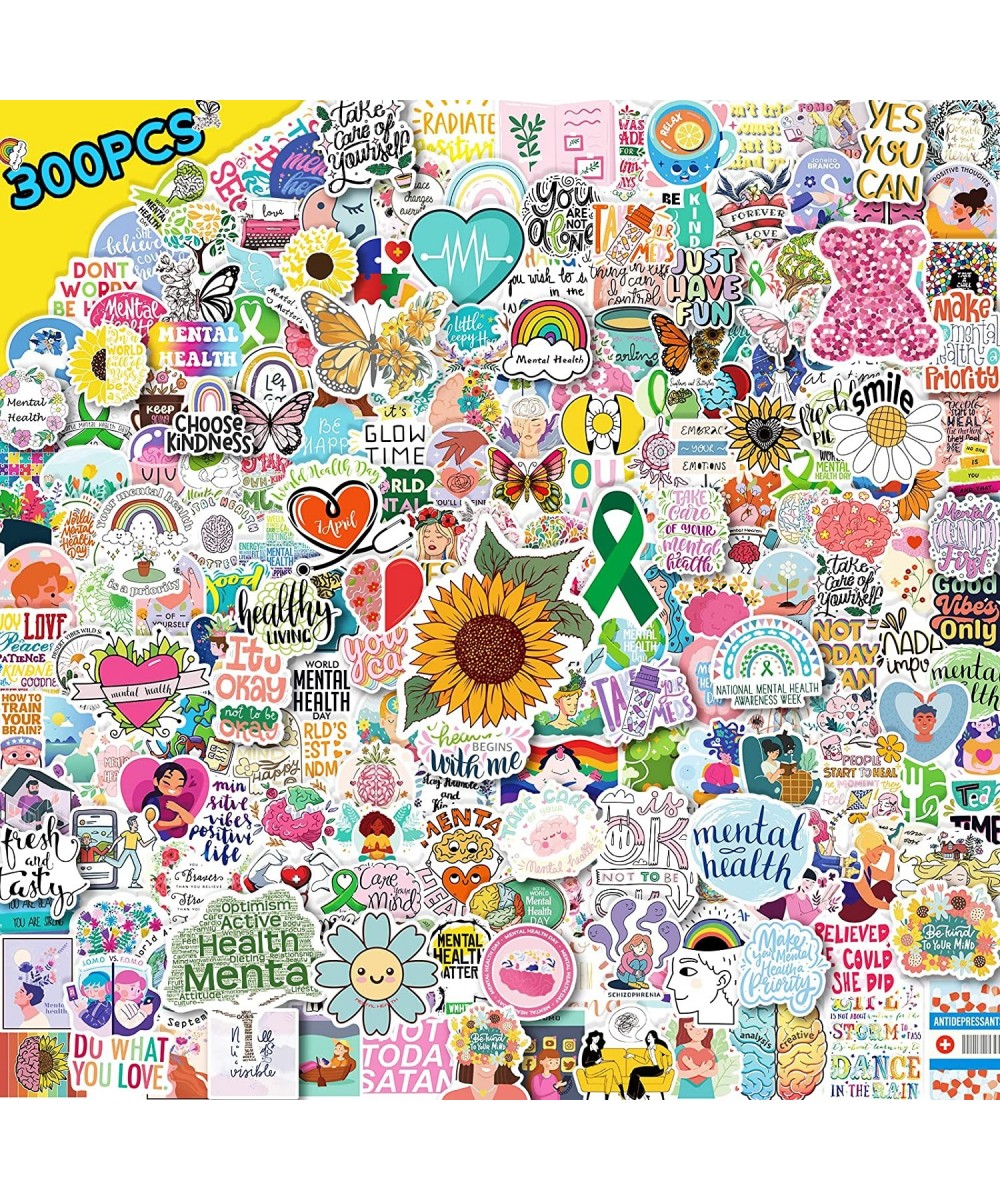 Mental Health Stickers 300pcs Mental Health Awareness Stickers for Adults Vinyl Bulk Water Bottles Stickers for Kids Teens Ps...