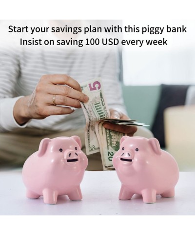 Piggy Bank for Adults Must Break to Open Ceramic Girls Boys Money Box Coin Jar Pink Mini Safe for Kids Savings Bank for Adult...