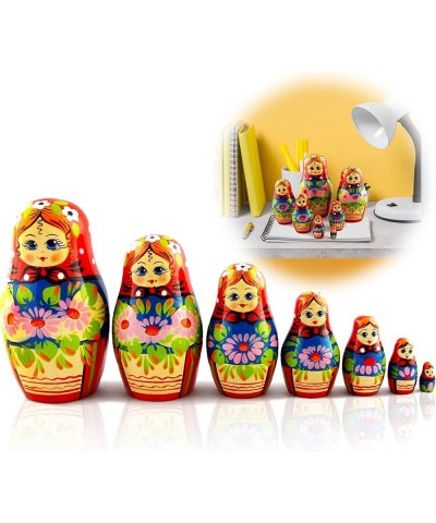 Russian Nesting Dolls Set 7 Pieces - Home Decor Shelf Accents Wooden Matryoshka Stacking Toys for Kids - Baboushka Nesting Do...