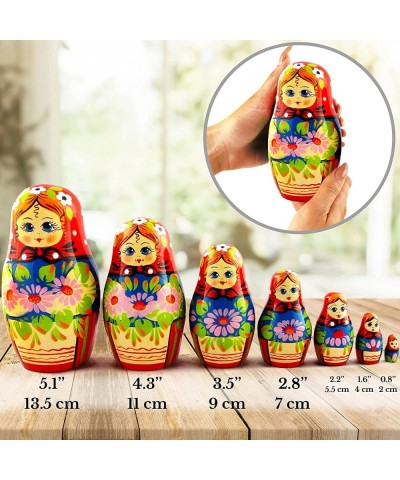 Russian Nesting Dolls Set 7 Pieces - Home Decor Shelf Accents Wooden Matryoshka Stacking Toys for Kids - Baboushka Nesting Do...