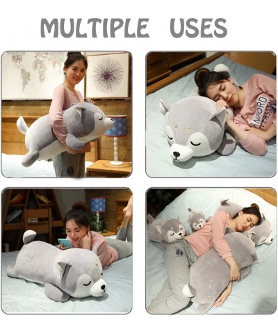 25.6inch Large Laying Husky Dog Plush Pillow Gray Fluffy Stuffed Animals Plushie Dolls Xmas Gifts(Only for Age 14+) $61.25 Ki...