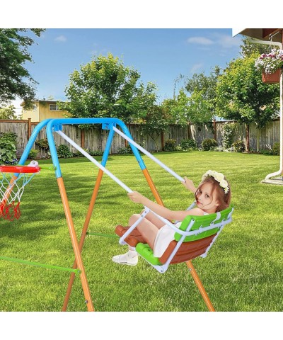 Toddler 2-in-1 Swing Set - Heavy-Duty Kid Swing Set for Backyard Baby Swing Indoor/Outdoor Play Folding Metal Stand + Basketb...