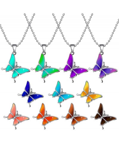 4 Pieces Heart Butterfly Mood Necklace for Women Temperature Sensing Color Changing Pendant Necklace Colorful Glitter Love Bu...