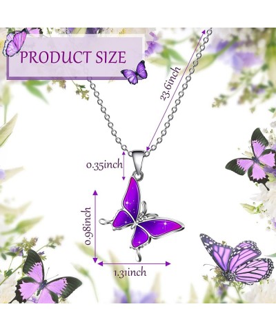 4 Pieces Heart Butterfly Mood Necklace for Women Temperature Sensing Color Changing Pendant Necklace Colorful Glitter Love Bu...