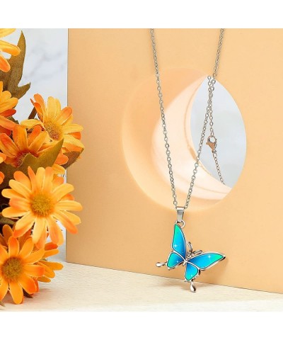 4 Pieces Heart Butterfly Mood Necklace for Women Temperature Sensing Color Changing Pendant Necklace Colorful Glitter Love Bu...