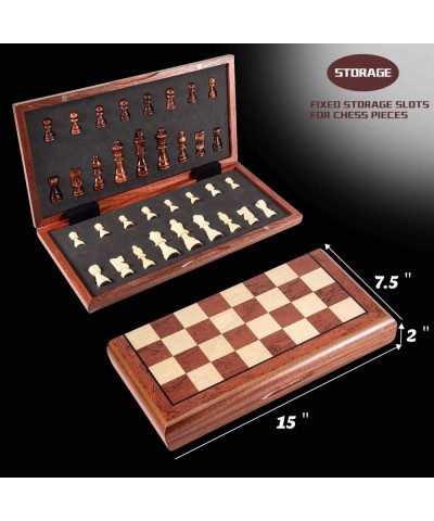 15'' Magnetic Wooden Chess Set -Folding Board -2 Extra Queens -Chessmen Storage Slots -Gift Package Travel Chess Board Game S...