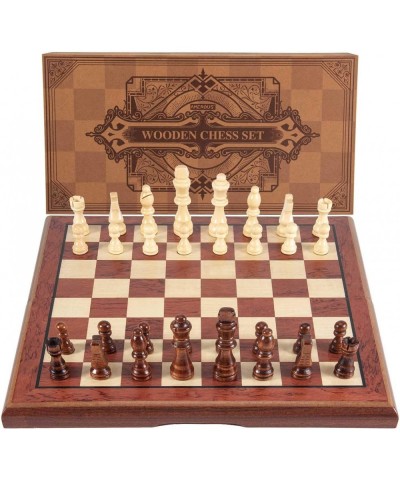 15'' Magnetic Wooden Chess Set -Folding Board -2 Extra Queens -Chessmen Storage Slots -Gift Package Travel Chess Board Game S...