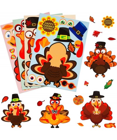 Thanksgiving Crafts for Kids 24 Pcs Thanksgiving Make-A-Turkey Stickers for Kids Thanksgiving Party Favors 4 Style Thanksgivi...