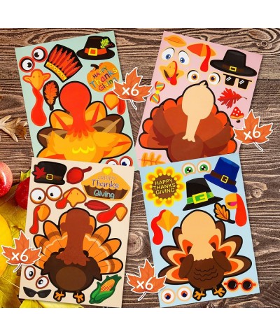 Thanksgiving Crafts for Kids 24 Pcs Thanksgiving Make-A-Turkey Stickers for Kids Thanksgiving Party Favors 4 Style Thanksgivi...