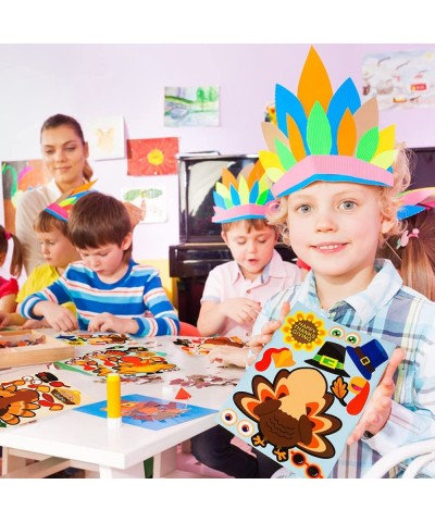 Thanksgiving Crafts for Kids 24 Pcs Thanksgiving Make-A-Turkey Stickers for Kids Thanksgiving Party Favors 4 Style Thanksgivi...