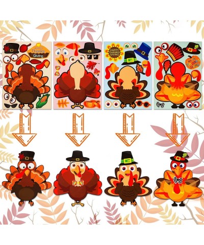 Thanksgiving Crafts for Kids 24 Pcs Thanksgiving Make-A-Turkey Stickers for Kids Thanksgiving Party Favors 4 Style Thanksgivi...