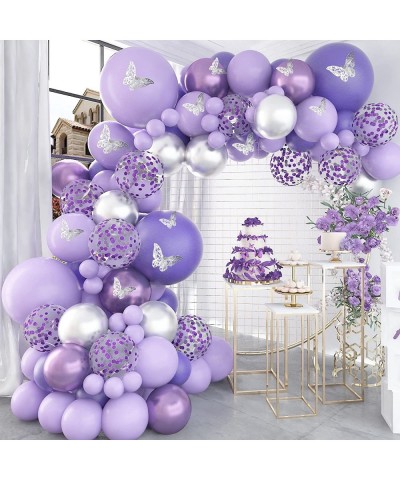 Baby Shower Decorations for Girl 140 Pcs Purple Balloon Garland Kit Metallic Purple Silver Balloon Arch 12 Pcs Butterfly Stic...