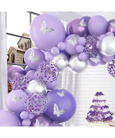 Baby Shower Decorations for Girl 140 Pcs Purple Balloon Garland Kit Metallic Purple Silver Balloon Arch 12 Pcs Butterfly Stic...