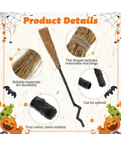 2 Pcs Halloween Witch Set Adjustable Length Witches Broom Witch Wizard Broomstick Witch Hat with Spider for Women Men Hallowe...