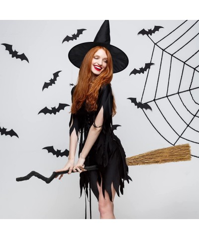 2 Pcs Halloween Witch Set Adjustable Length Witches Broom Witch Wizard Broomstick Witch Hat with Spider for Women Men Hallowe...