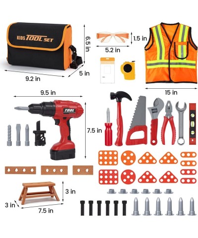 Kids Tool Set - 50PCS Toddler Tool Set with Electric Toy Drill Safety Vest & Storage Bag Kids Tool Box Kit Pretend Play Toy T...