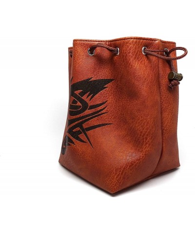 Brown Leather Lite Large Dice Bag with Wolf Design - Brown Faux Leather Exterior with Lined Interior - Stands Up on its Own a...