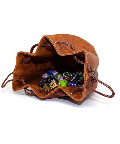 Brown Leather Lite Large Dice Bag with Wolf Design - Brown Faux Leather Exterior with Lined Interior - Stands Up on its Own a...