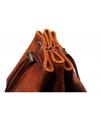 Brown Leather Lite Large Dice Bag with Wolf Design - Brown Faux Leather Exterior with Lined Interior - Stands Up on its Own a...