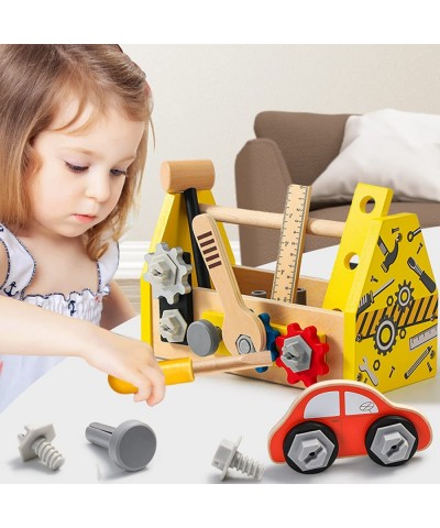 Kids Tool Set Toddler Girl Toys for Construction Pretend Play Take Along Wooden Box Yellow with 30pcs Tool Kit Gifts for Chri...