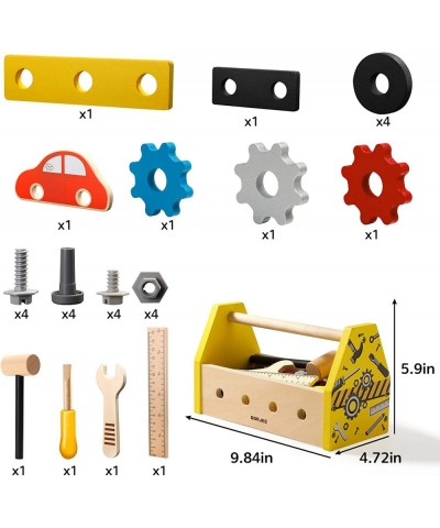 Kids Tool Set Toddler Girl Toys for Construction Pretend Play Take Along Wooden Box Yellow with 30pcs Tool Kit Gifts for Chri...