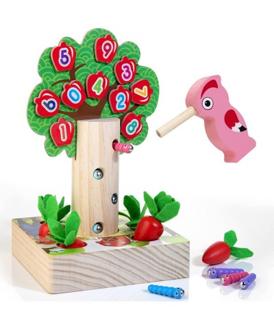 3-in-1 Wooden Montessori Toys for Toddlers Age 2 3 4 - Carrot Harvest Game Woodpecker & Apple Number Tree Game Shape-Size-Cou...