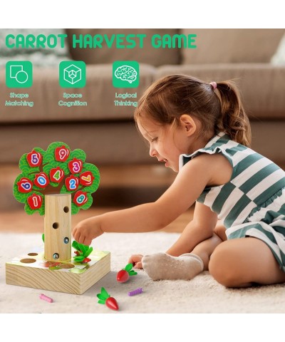 3-in-1 Wooden Montessori Toys for Toddlers Age 2 3 4 - Carrot Harvest Game Woodpecker & Apple Number Tree Game Shape-Size-Cou...