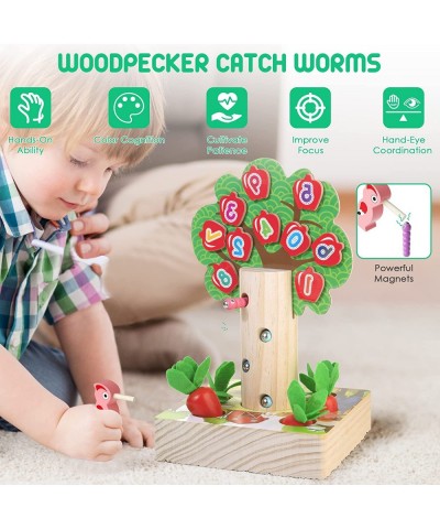 3-in-1 Wooden Montessori Toys for Toddlers Age 2 3 4 - Carrot Harvest Game Woodpecker & Apple Number Tree Game Shape-Size-Cou...