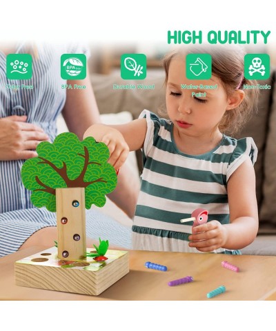 3-in-1 Wooden Montessori Toys for Toddlers Age 2 3 4 - Carrot Harvest Game Woodpecker & Apple Number Tree Game Shape-Size-Cou...