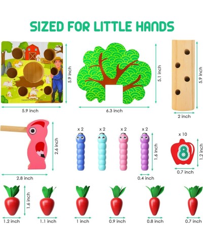 3-in-1 Wooden Montessori Toys for Toddlers Age 2 3 4 - Carrot Harvest Game Woodpecker & Apple Number Tree Game Shape-Size-Cou...