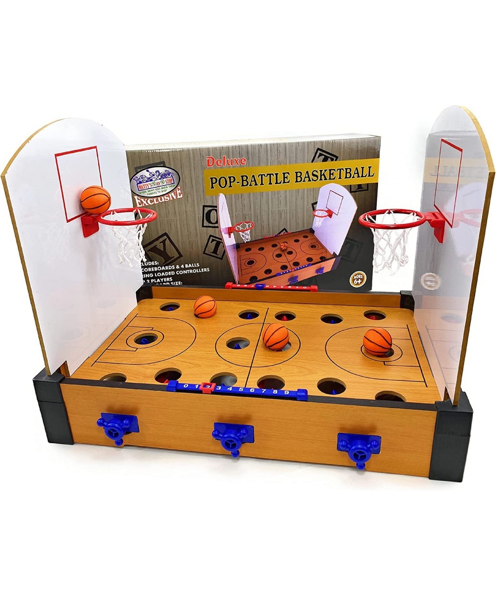 Deluxe Wooden Pop-Battle Tabletop Basketball Game for 2 Players (Features Include 4 Basketballs Spring Loaded Controllers & 2...