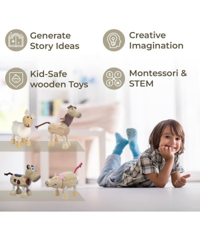 Bendable Farm Wooden Animal Toys (Set of 4) | Early Education Development Farm Wooden Toy Animals for Kids | Fun Montessori S...