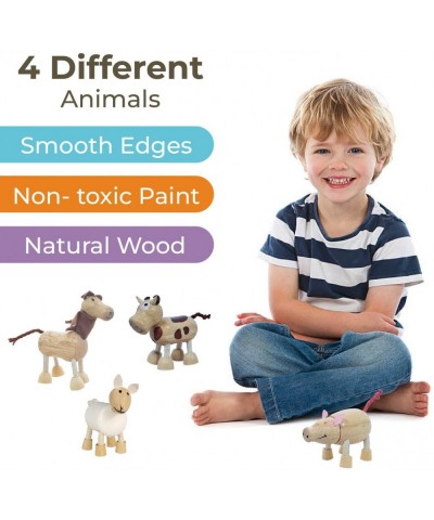 Bendable Farm Wooden Animal Toys (Set of 4) | Early Education Development Farm Wooden Toy Animals for Kids | Fun Montessori S...