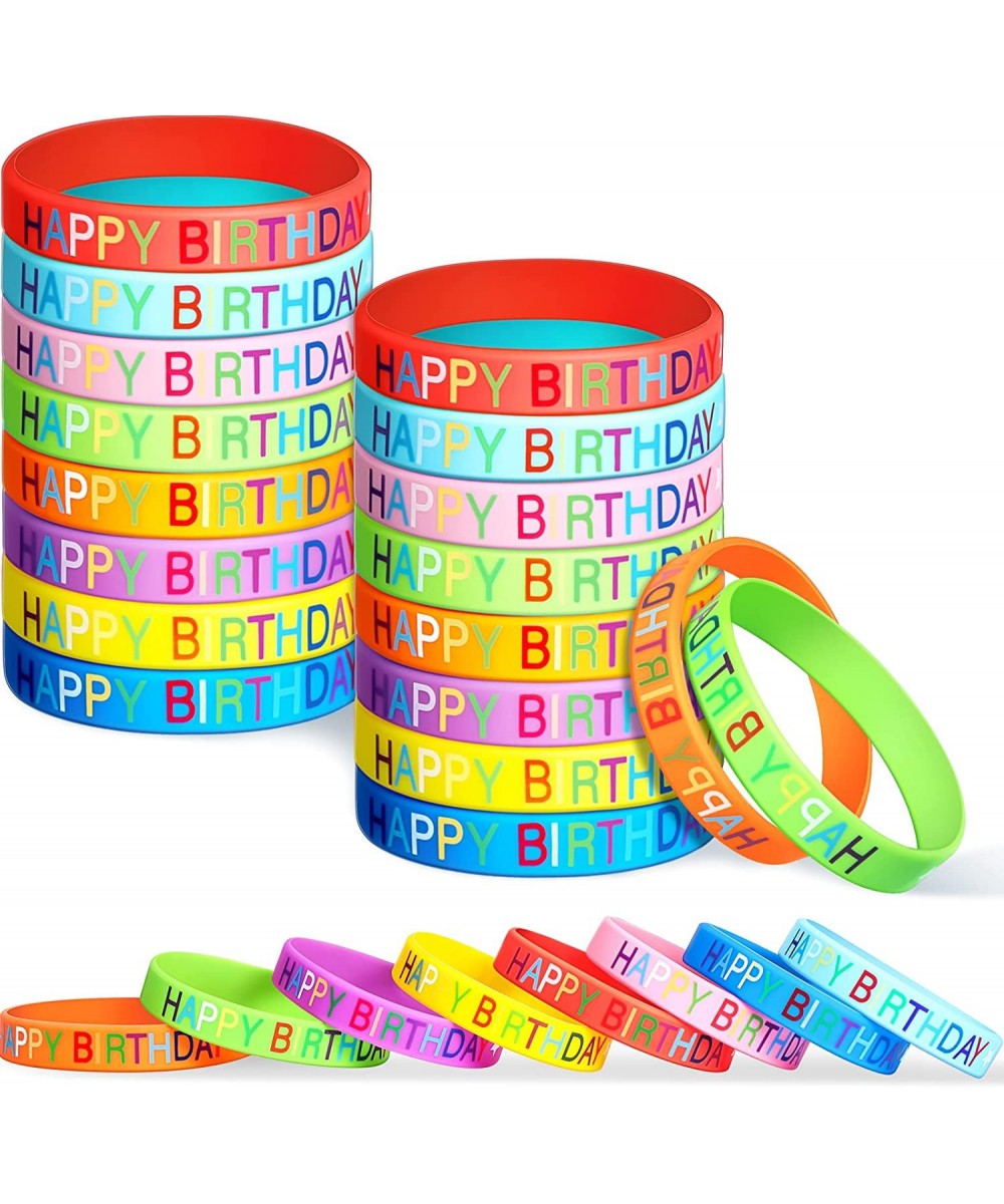 24 Pieces Happy Birthday Rubber Bracelets Colored Silicone Stretch Wristbands Classroom Birthday Bracelets Party Favors Goodi...