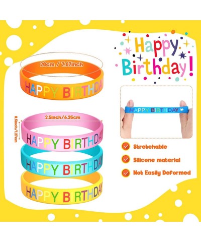 24 Pieces Happy Birthday Rubber Bracelets Colored Silicone Stretch Wristbands Classroom Birthday Bracelets Party Favors Goodi...