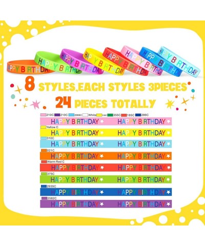 24 Pieces Happy Birthday Rubber Bracelets Colored Silicone Stretch Wristbands Classroom Birthday Bracelets Party Favors Goodi...