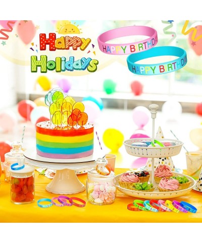 24 Pieces Happy Birthday Rubber Bracelets Colored Silicone Stretch Wristbands Classroom Birthday Bracelets Party Favors Goodi...