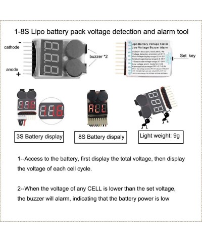 1-8s Lipo Battery Voltage Tester Low Voltage Buzzer and 1-6S RC Lipo Battery Voltage Tester for RC Lipo/Li-Ion/Limo /Li-Fe Ba...