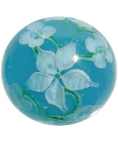 Big Game Toys~22mm (7/8") Hibiscus Hand Made Art Glass Marble w/Stand Turquoise/Blue/White Flower $18.39 Dice & Marble Games