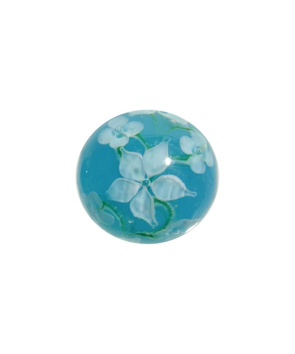 Big Game Toys~22mm (7/8") Hibiscus Hand Made Art Glass Marble w/Stand Turquoise/Blue/White Flower $18.39 Dice & Marble Games