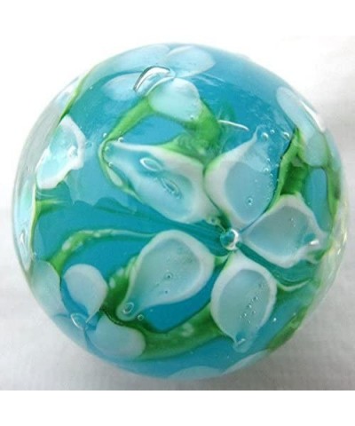 Big Game Toys~22mm (7/8") Hibiscus Hand Made Art Glass Marble w/Stand Turquoise/Blue/White Flower $18.39 Dice & Marble Games