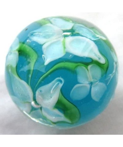 Big Game Toys~22mm (7/8") Hibiscus Hand Made Art Glass Marble w/Stand Turquoise/Blue/White Flower $18.39 Dice & Marble Games