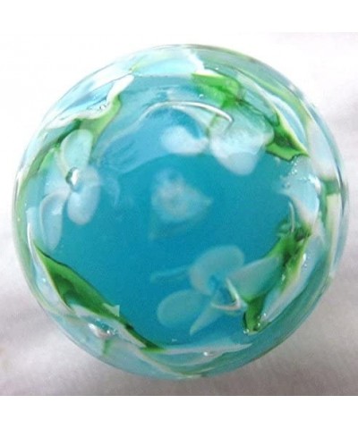 Big Game Toys~22mm (7/8") Hibiscus Hand Made Art Glass Marble w/Stand Turquoise/Blue/White Flower $18.39 Dice & Marble Games