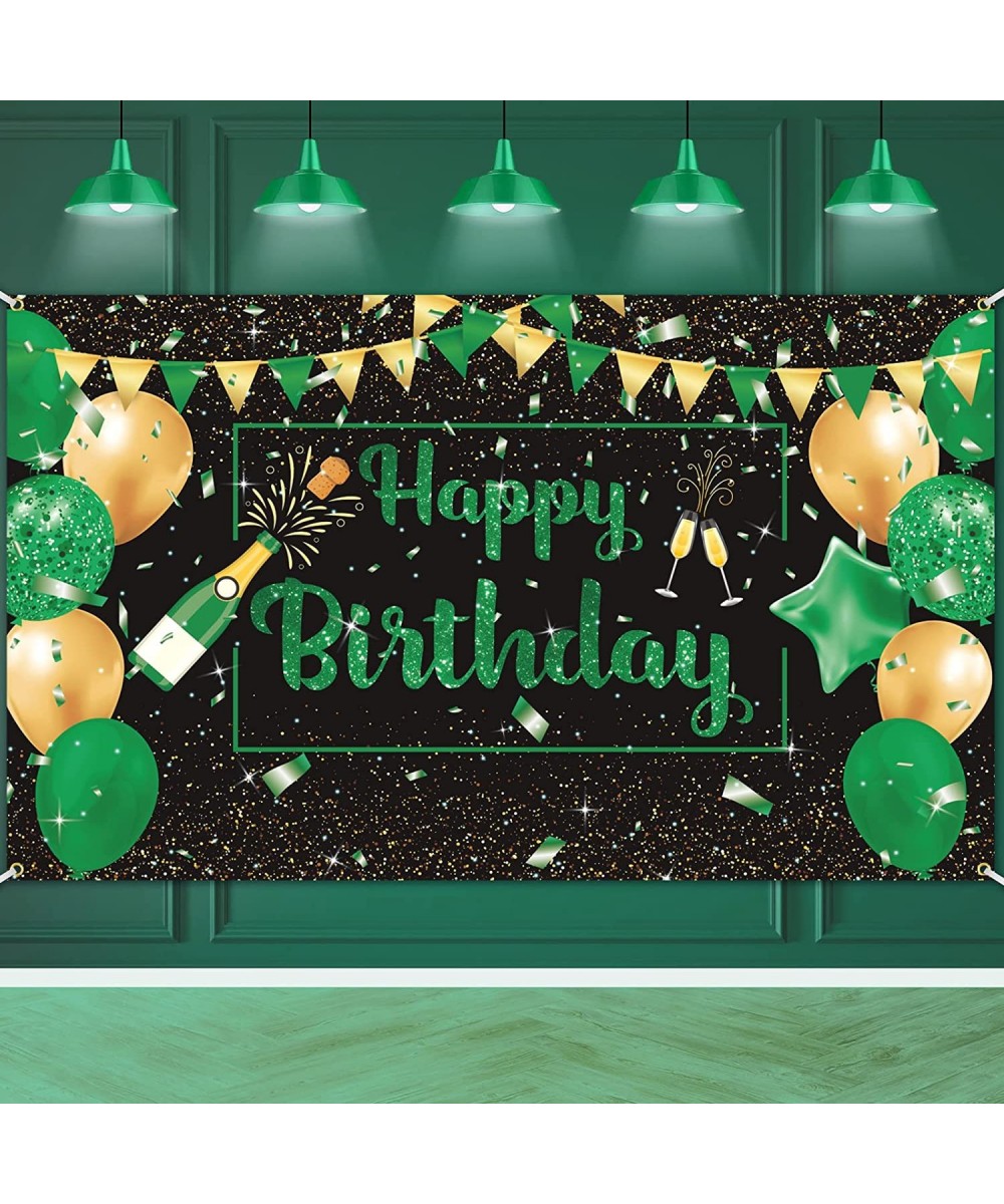 Green Black Gold Birthday Party Decoration Banner Green Black Happy Birthday Backdrop Banner Large Green Black Gold Birthday ...