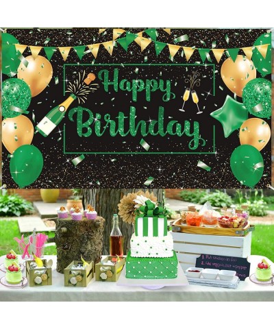 Green Black Gold Birthday Party Decoration Banner Green Black Happy Birthday Backdrop Banner Large Green Black Gold Birthday ...