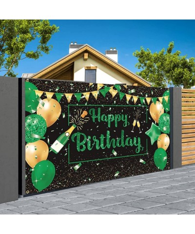 Green Black Gold Birthday Party Decoration Banner Green Black Happy Birthday Backdrop Banner Large Green Black Gold Birthday ...