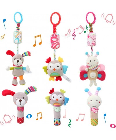 6 Pcs Baby Hanging + Hand Rattles Toys Soft Crinkle Squeaky Sensory Learning Toy Plush Animals Ring Stroller Infant Car Bed C...