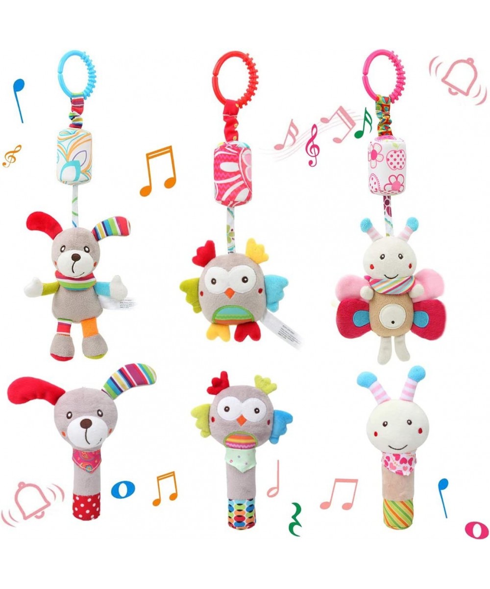 6 Pcs Baby Hanging + Hand Rattles Toys Soft Crinkle Squeaky Sensory Learning Toy Plush Animals Ring Stroller Infant Car Bed C...