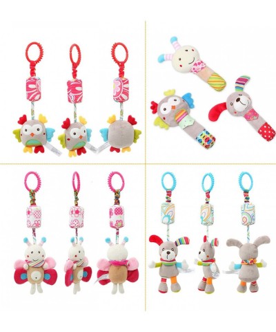 6 Pcs Baby Hanging + Hand Rattles Toys Soft Crinkle Squeaky Sensory Learning Toy Plush Animals Ring Stroller Infant Car Bed C...