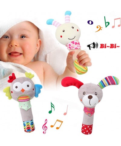 6 Pcs Baby Hanging + Hand Rattles Toys Soft Crinkle Squeaky Sensory Learning Toy Plush Animals Ring Stroller Infant Car Bed C...